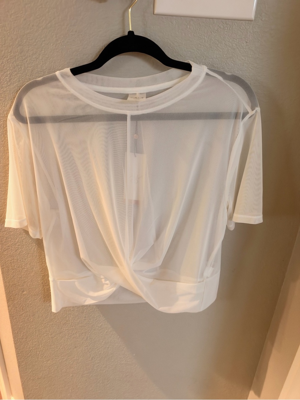 CALIA by Carrie Underwood White Sheer Twist-Front Crop Top
